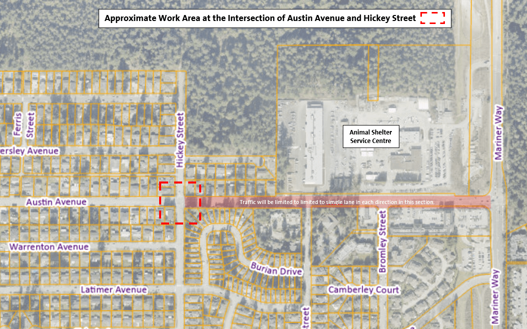 Location Map - Approximate Work Area the Intersection of Austin Avenue and Hickey Drive
