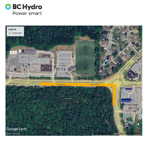 Location Map - BC Hydro - Work Area on Como Lake Avenue and Mariner Way