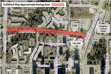 Location Map for Guildford Way Road Repaving Work