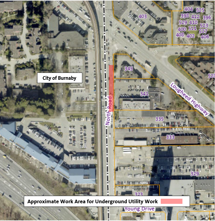 Location Map of Approximate Location of Underground Utility Work on North Rd, south of Lougheed Hwy