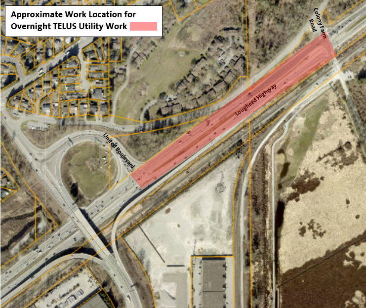 Location Map - Approximate Location Map for Overnight TELUS Utility Work on Lougheed Highway
