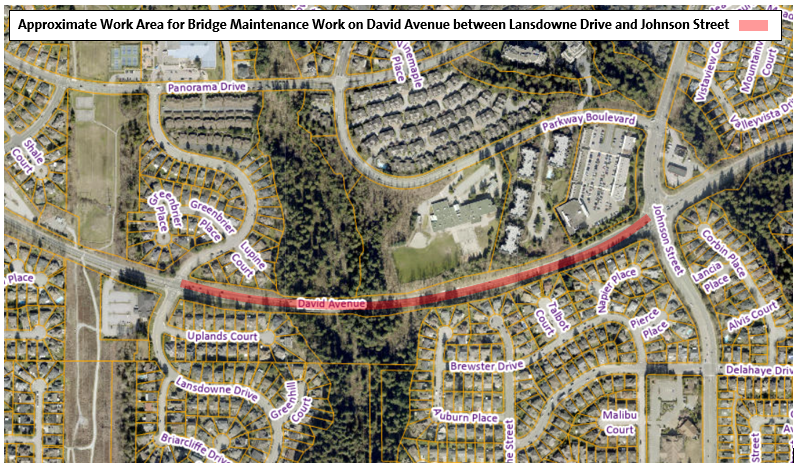 Location Map - Approximate Bridge Maintenance Work Area - David Avenue between Lansdowne Drive and J