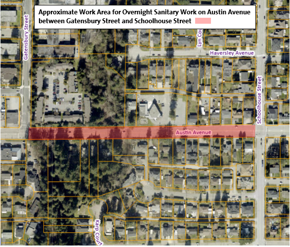Location Map - Approximate Work Area for Overnight Sanitary Work on Austin Avenue