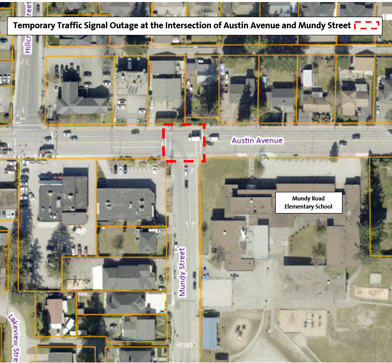 Location Map - Temporary Traffic Signal Outage at the Intersection of Austin Avenue and Mundy Street