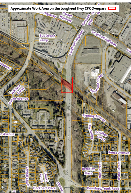 Location Map - Approximate CPR Overpass Improvment Work Area on Lougheed Highway