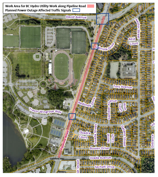 Location Map - Approximate Work Area on BC Hydro Utility Work along Pipeline Road