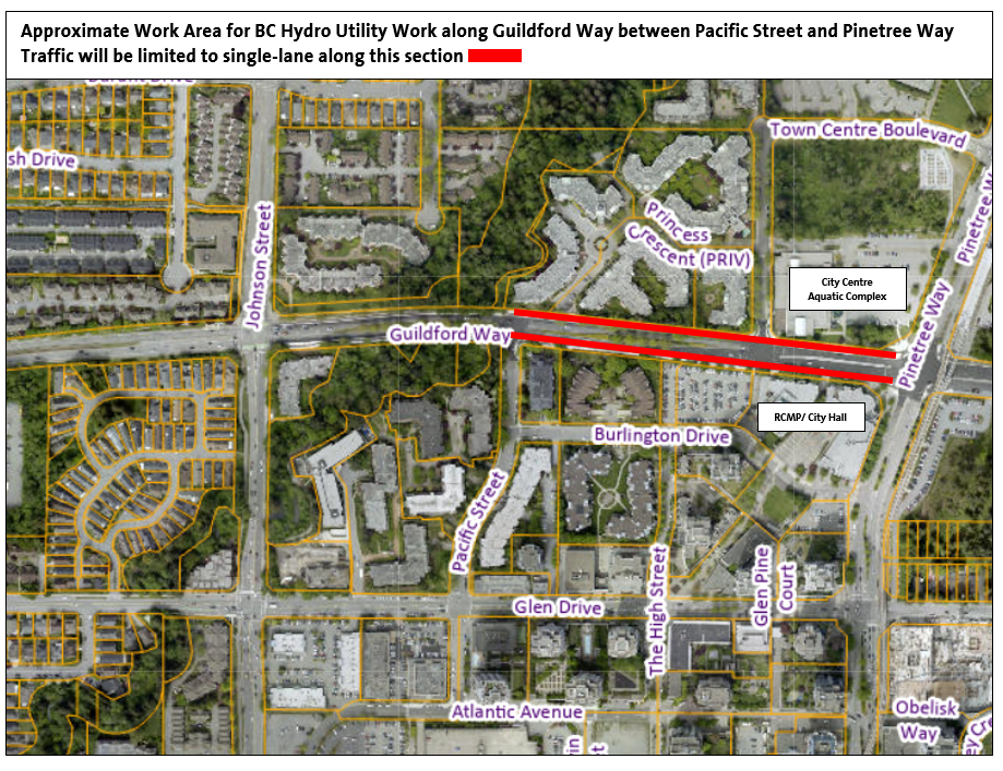 Approximate Work Area for BC Hydro Utility Work on Guildford Way