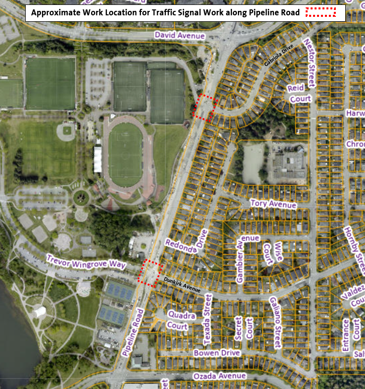 Approximate Work Area for Traffic Signal Work along Pipeline Road