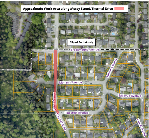 Approximate Work Area along Moray Street(Thermal Drive)