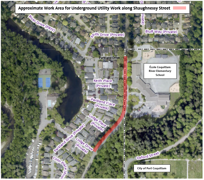 Approximate Work Area for Underground Utility Work along Shaughnessy Street