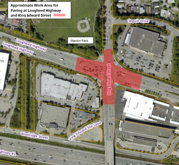 Lougheed Hwy and King Edward St Repaving Location Map