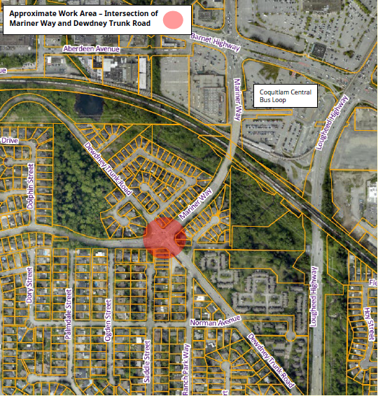 Mariner Way and Dewdney Trunk Road Intersection Location Map