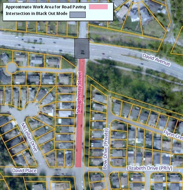 Map of Road Repaving and Intersection Black Out - Shaughnessy and David