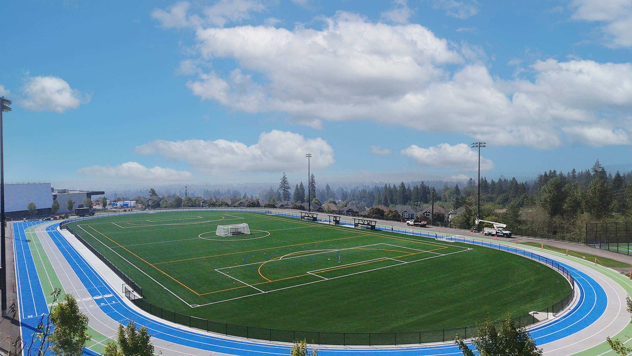 Looking south over the turf field at Burke Mountain Athletic Park