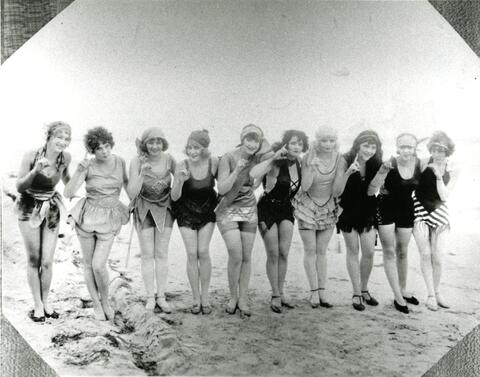 Clara Jacobs in a line of Hollywood starlets, n.d.