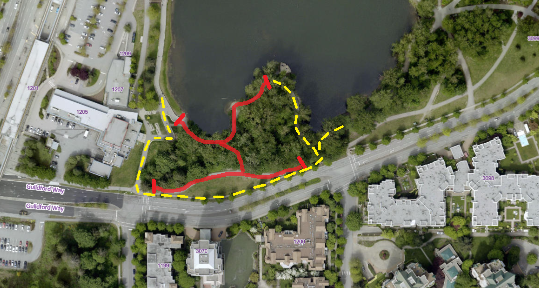 Detour routes for paving work at Town Centre Park, south end of Lafarge Lake