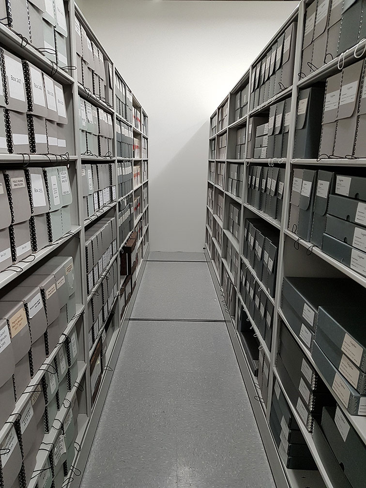 Full Shelves in the New Archives Office (JPG)