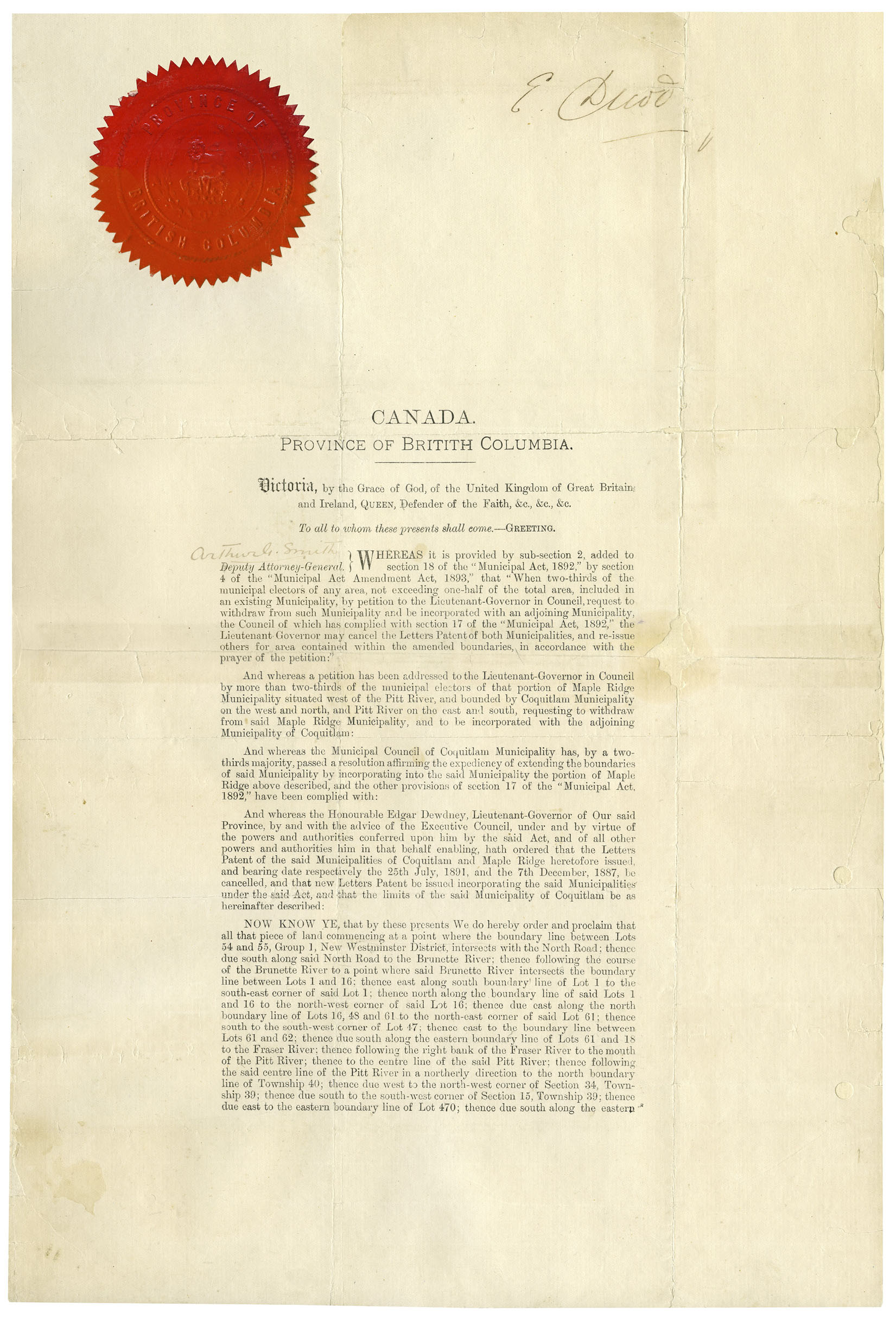 Letters Patent, 1894 (JPG) Opens in new window