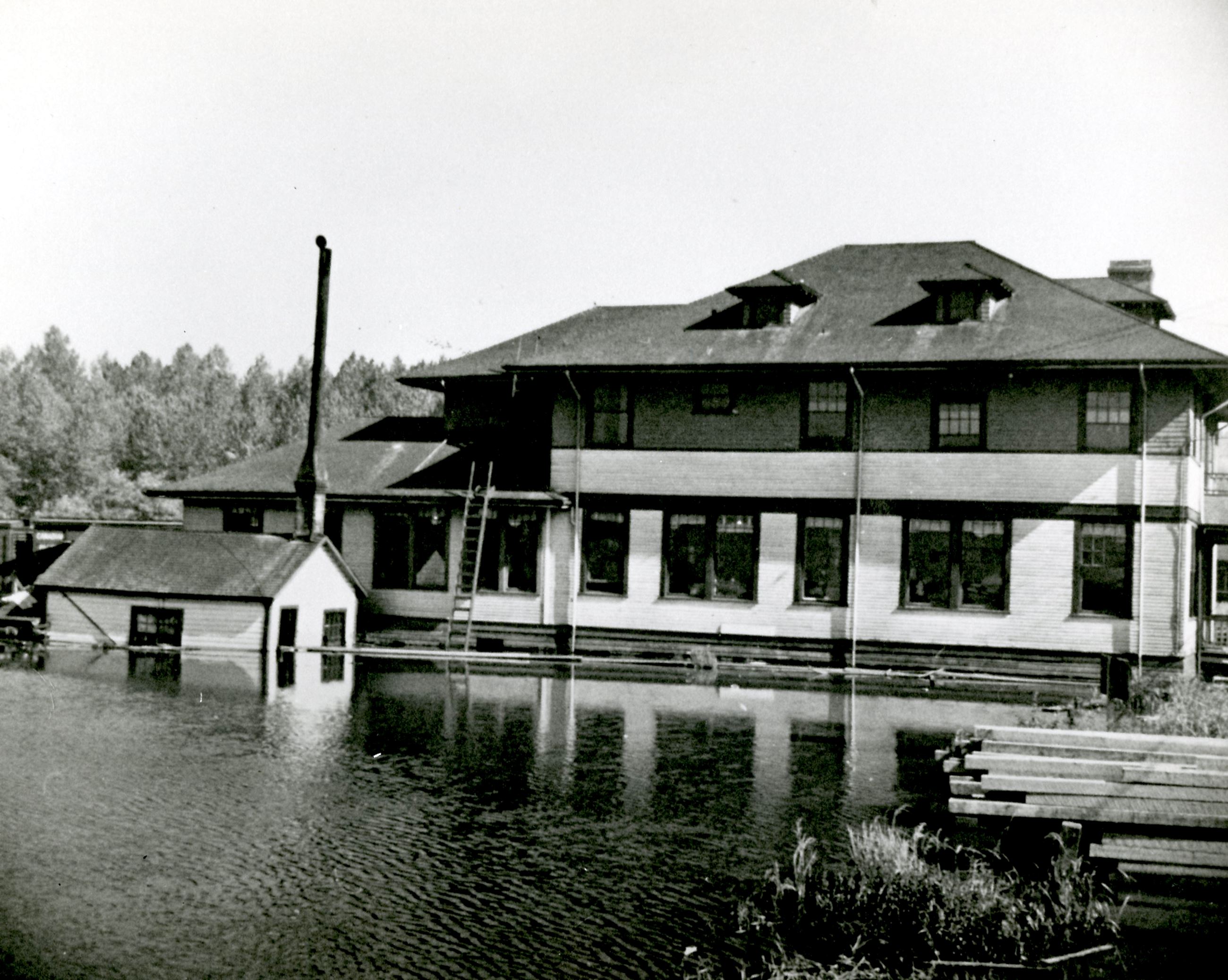 Fraser Mills General Office during the 1948 Flood (Source City of Coquitlam Archives MH.2011.3.81) Opens in new window